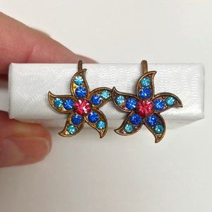 Vintage Star and Brass Rhinestone Earrings